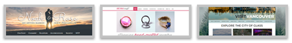 samples of a wedding couple website, a jewelry website and a tourism website