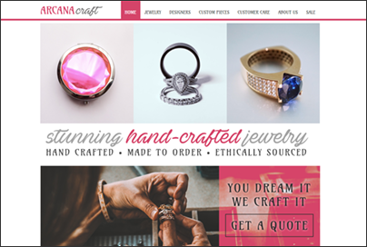 hand-crafted jewelry sample website